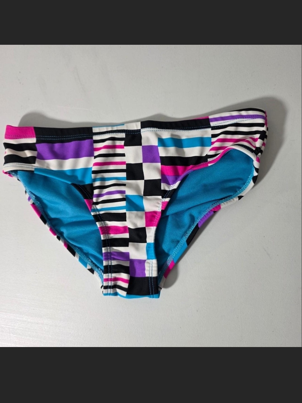 Girls’s Geometric Stripe Bikini Bottom - Teal, Purple & Pink